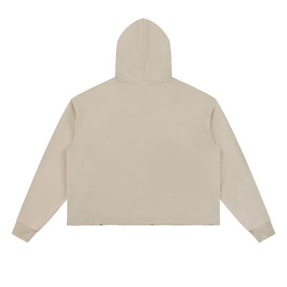 PYIG Vintage Washed Frayed-Hem Hoodie