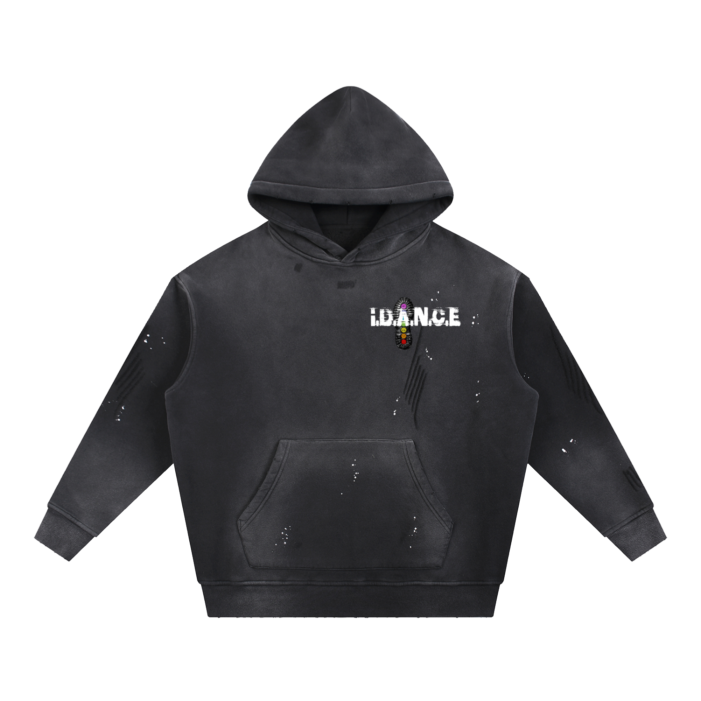 iDANCE Vintage Washed Frayed Fleece Hoodie