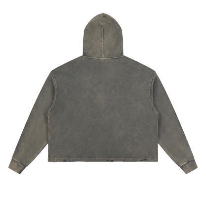 PYIG Vintage Washed Frayed-Hem Hoodie