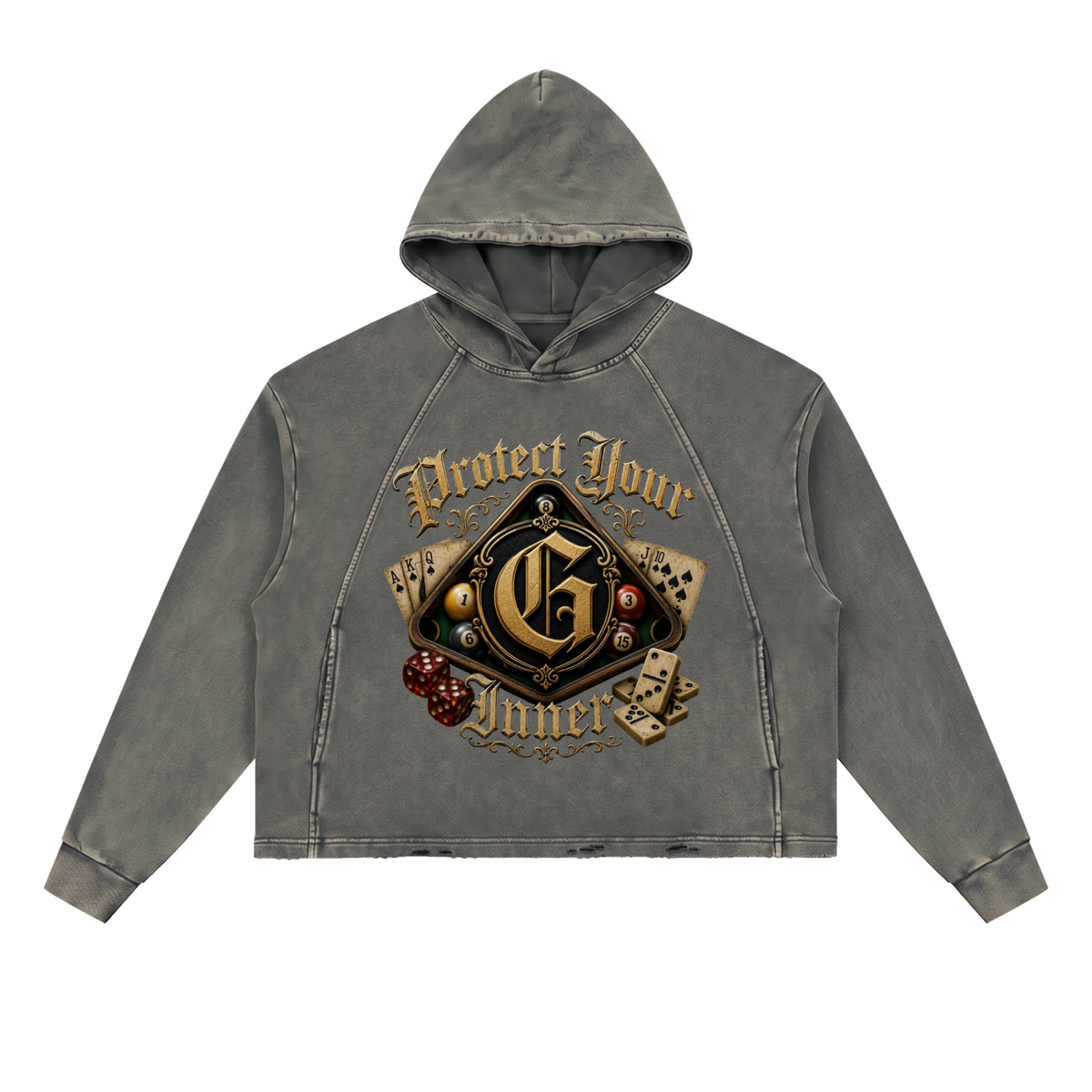 PYIG Vintage Washed Frayed-Hem Hoodie