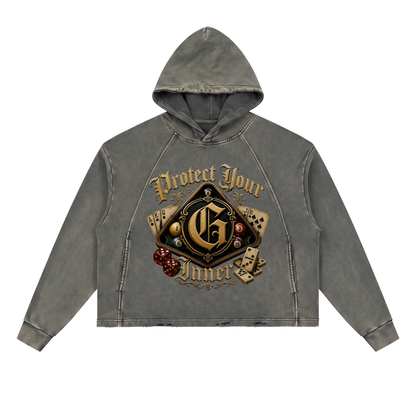 PYIG Vintage Washed Frayed-Hem Hoodie
