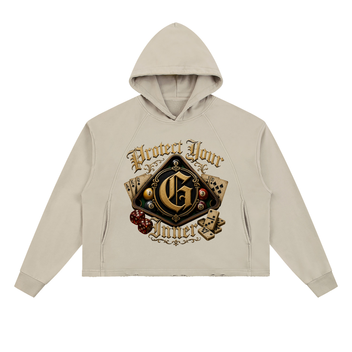 PYIG Vintage Washed Frayed-Hem Hoodie