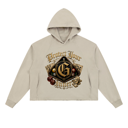 PYIG Vintage Washed Frayed-Hem Hoodie