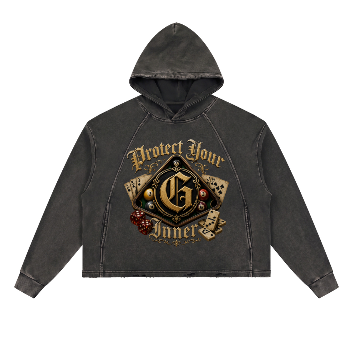 PYIG Vintage Washed Frayed-Hem Hoodie