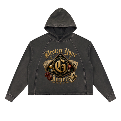 PYIG Vintage Washed Frayed-Hem Hoodie