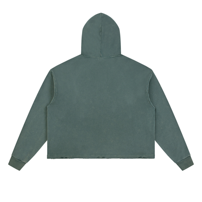 PYIG Vintage Washed Frayed-Hem Hoodie