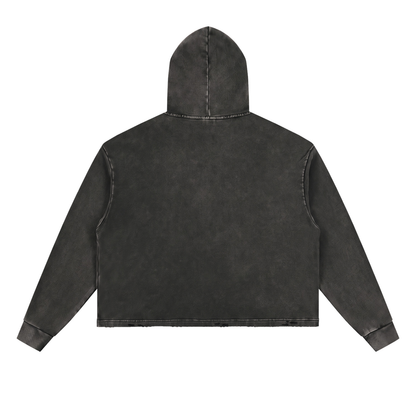 PYIG Vintage Washed Frayed-Hem Hoodie