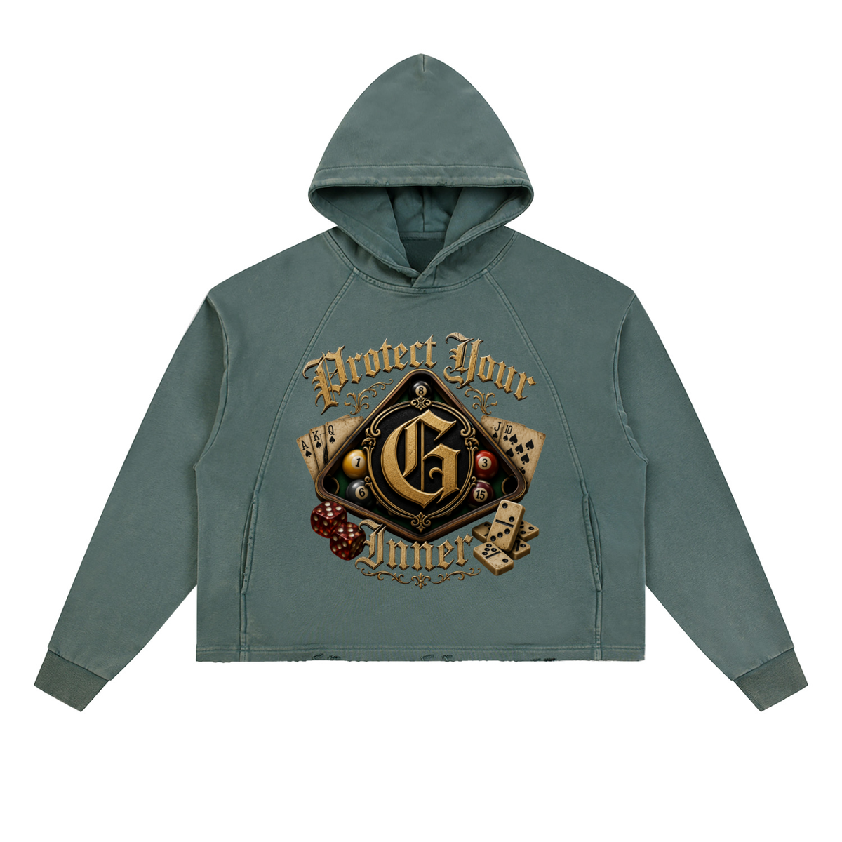 PYIG Vintage Washed Frayed-Hem Hoodie