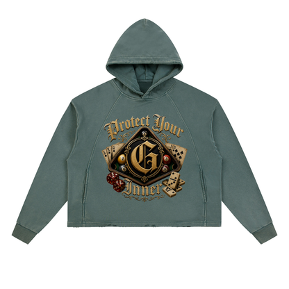 PYIG Vintage Washed Frayed-Hem Hoodie